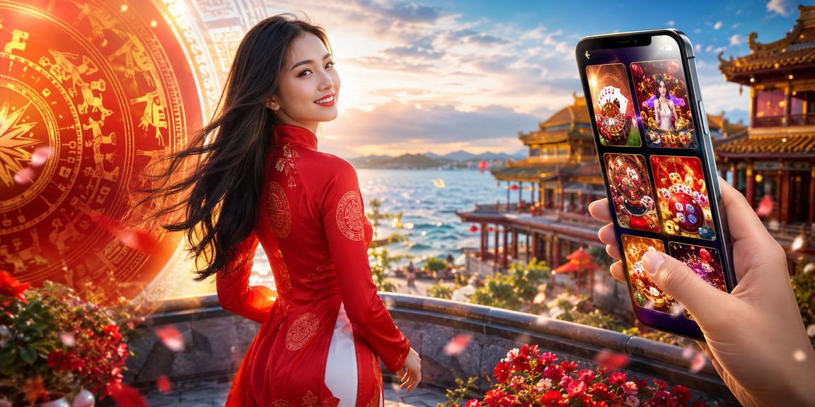 Người phụ nữ mặc áo dài tại Huế sử dụng casino trực tuyến trên điện thoại di động